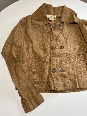 COTTON STUFF CLASSICS BROWN LINEN CROPPED BUTTON UP JACKET